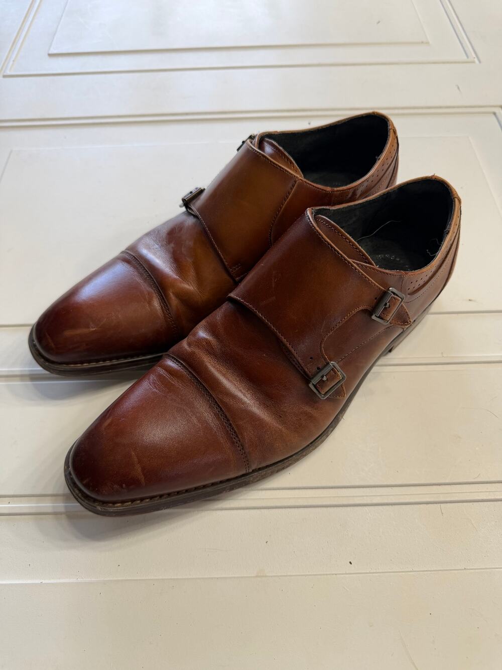 Stacy Adams Mens Sz 10 Brown Leather Double Buckle Dress Shoes Memory Foam